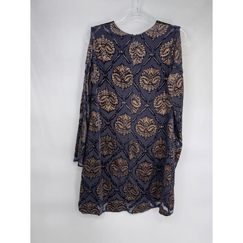 ASTR the Label Cold Shoulder Dress Womens Small Velvet Medallion Print Blue Gold - Picture 11 of 16